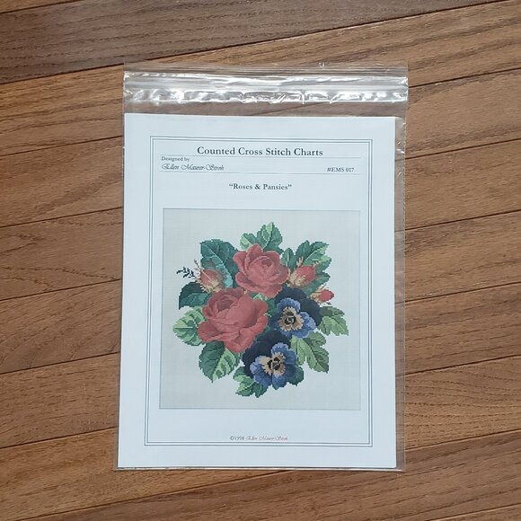 Rose and Pansies Counted Cross Stitch Chart by Ellen Maurer-Stroh 1998 - Picture 1 of 5